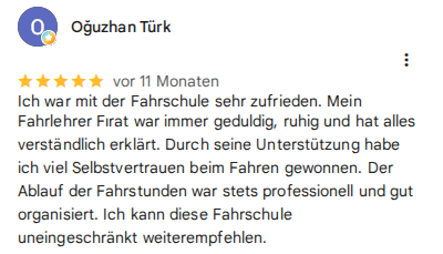 Google-Bewertung von Oğuzhan Türk
